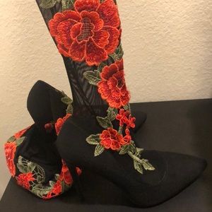 Thigh high floral boots